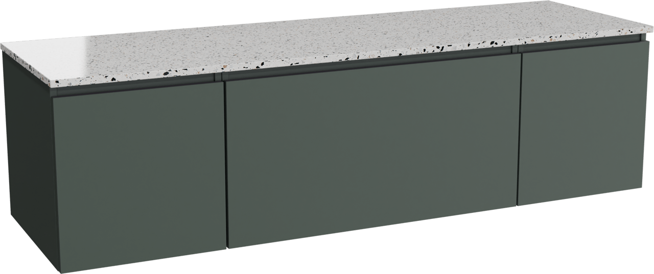 Balmani Sfera meuble salle de bains suspendu 180 x 55 cm forest avec Stretto tablette simple ou double en blanc/noir mat terrazzo