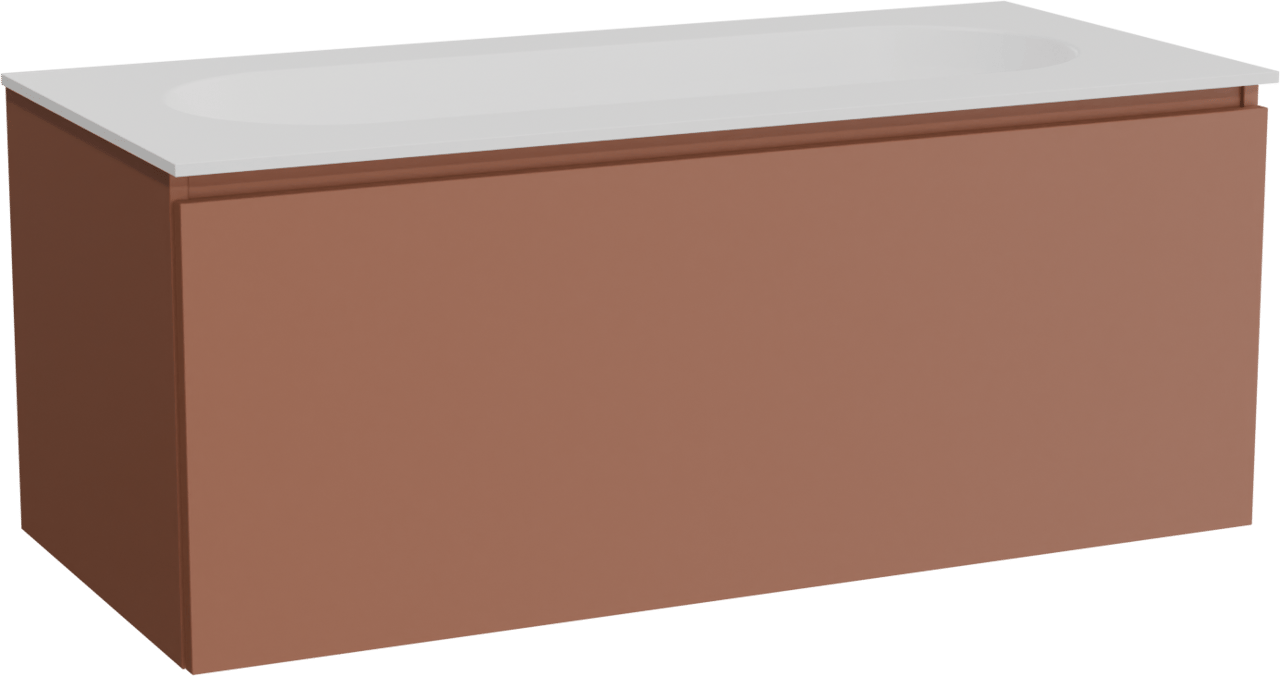 Balmani Sfera by Lucida hängendes Möbelstück Set: 120 x 55 cm, Cotto, mit Tablo Oval Einzelwaschtisch für 2 Armaturenlöcher, Solid Surface Weiß matt