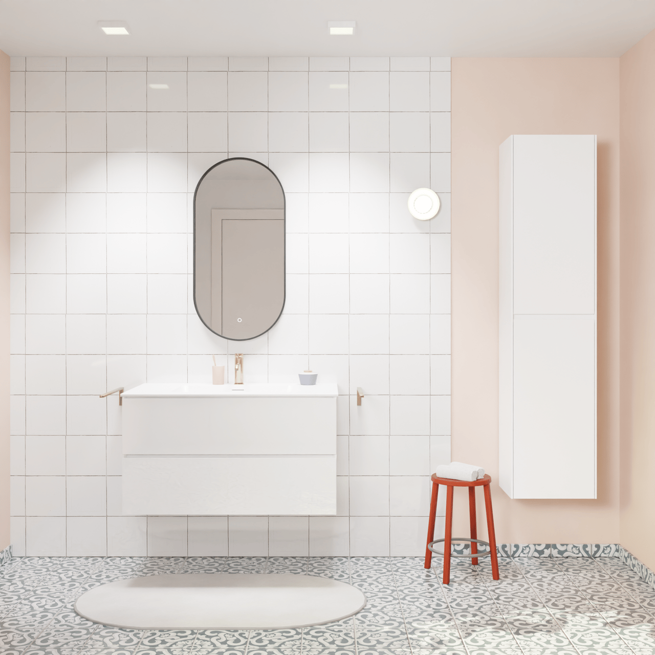 Storke Edge zwevend badmeubel 95 x 52 cm hoogglans wit met Mata enkele wastafel in solid surface mat wit