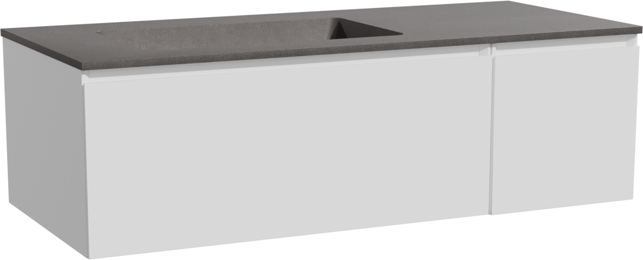 Storke Edge zwevend badmeubel 120 x 52 cm mat wit met Scuro asymmetrisch linkse wastafel in kwarts mat zwart