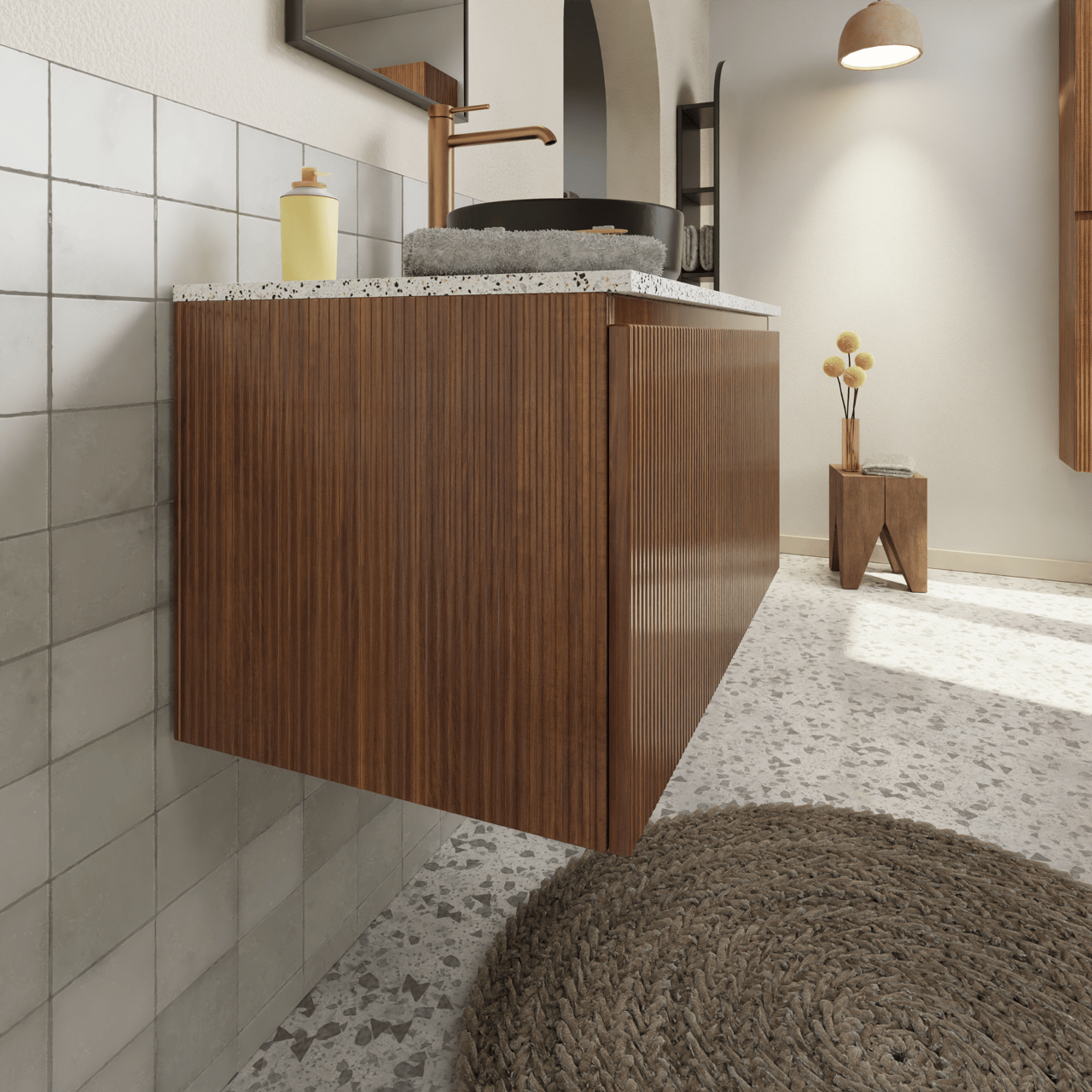 Storke Ribs hängender Waschbeckenunterschrank: 95 x 52 cm, Nussbaum, 2 Schubladen