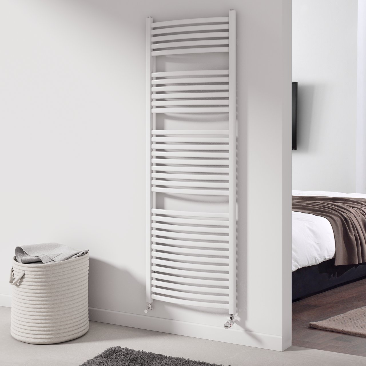 Vipera Kanza Rx enkele handdoekradiator 60 x 180 cm elektrische verwarming glanzend wit zijaansluiting 926W, weerstand inbegrepen