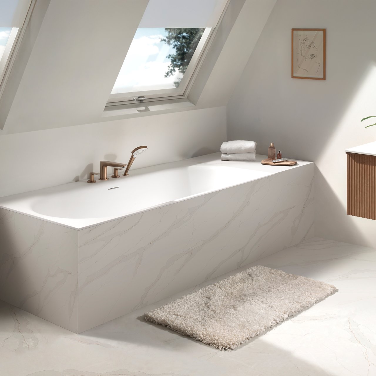 Balmani Rallanta Cresta tweepersoons inbouwbad 180 x 90 cm Solid Surface mat wit