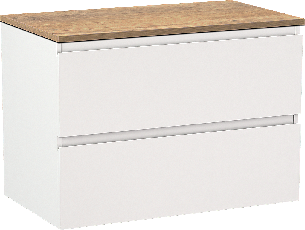 Linie Lado meuble salle de bains suspendu 80 x 46 cm blanc mat avec Lado tablette simple en mélaminé chêne naturel