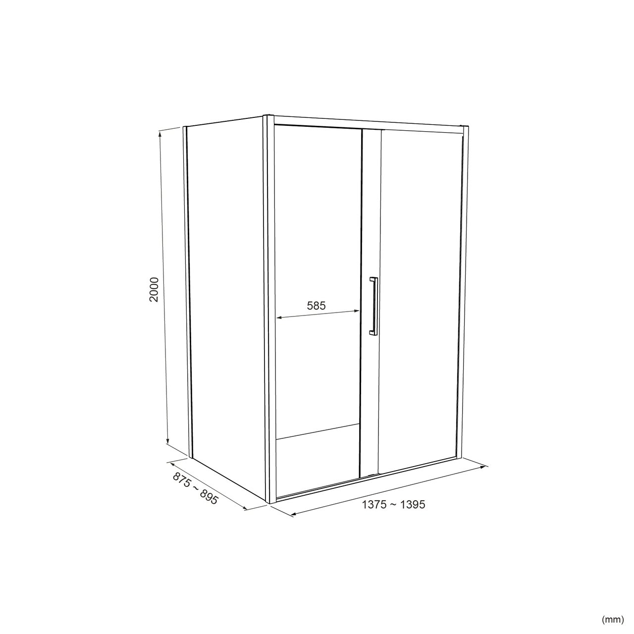 Luca Varess Senses douchehoek met rechtse schuifdeur en vaste zijwand 140 x 90 cm Helder glas met matte strook glanzend chroom profiel