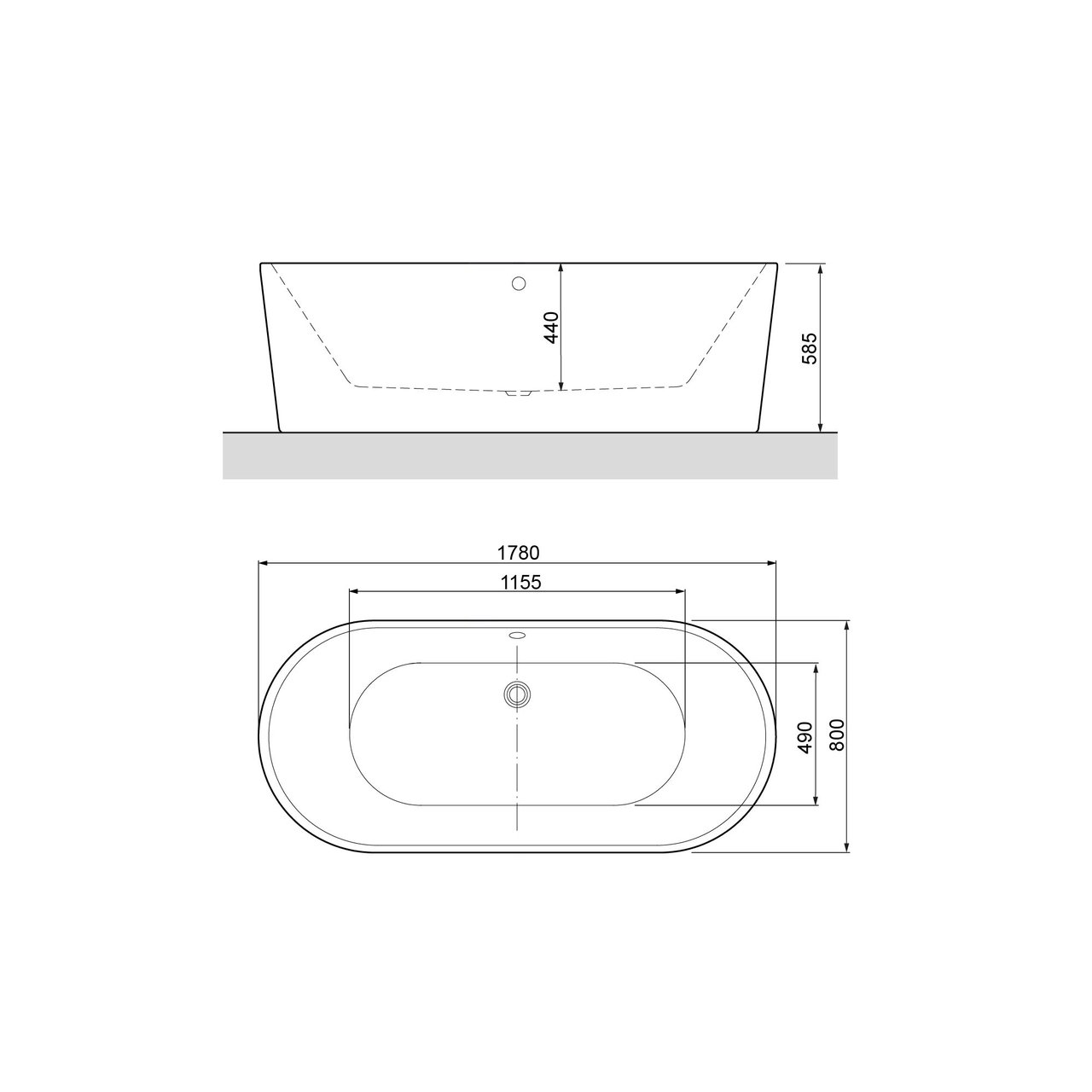 Linie Paulo Ovale Freistehende Badewanne: 177,5 x 80 cm, Acryl, Weiß matt