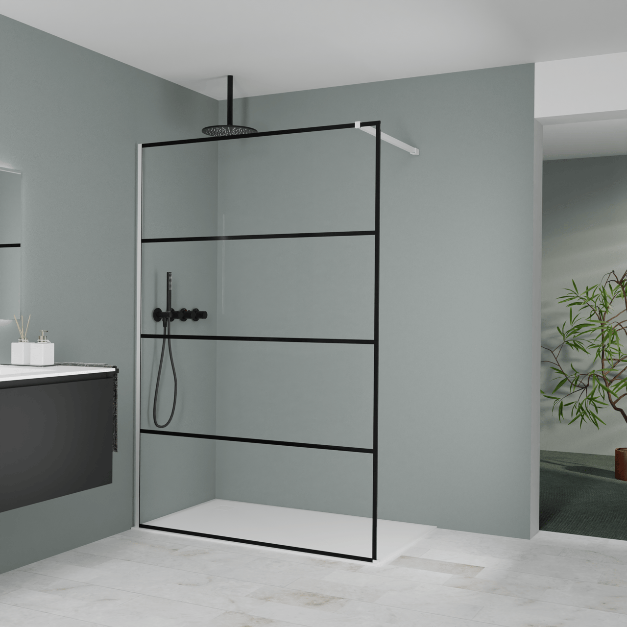 Balmani Modular Walk-In Dusche: 140 x 200 cm, Lined, Profil Weiß matt