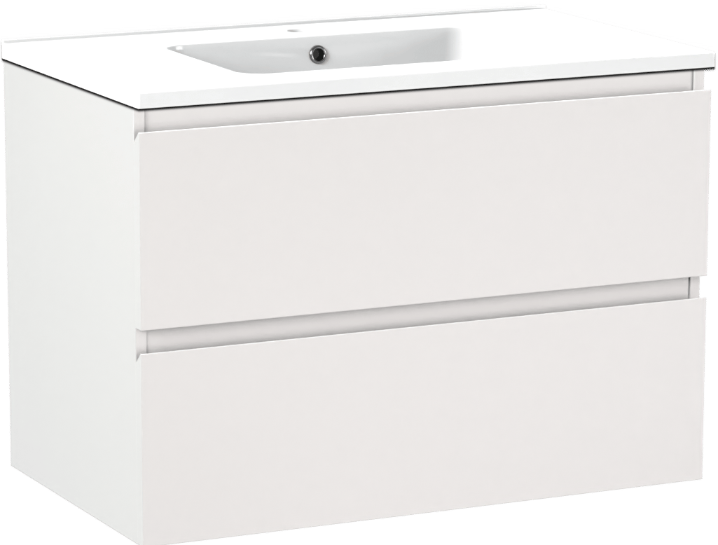 Linie Lado zwevend badmeubel 80 x 46 cm mat wit met Vano enkele wastafel in composietmarmer hoogglans wit