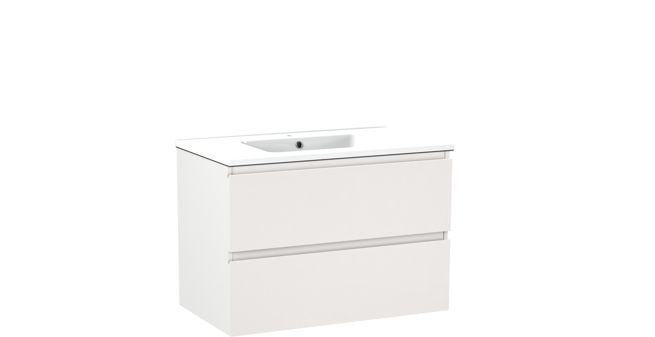 Linie Lado meuble salle de bains suspendu 80 x 46 cm blanc mat avec Vano plan simple en marbre composite blanc brillant