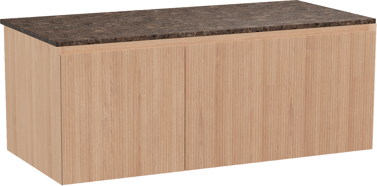 Balmani Fila zwevend badmeubel 120 x 55 cm naturel eiken met Stretto enkel of dubbel wastafelblad in marmer dark emperador, Verticale symmetrische rechte ribbel