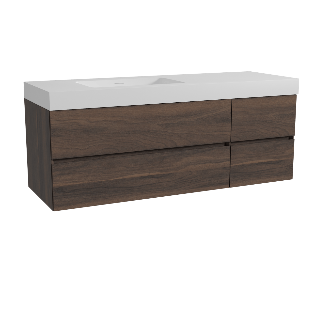 Storke Edge hängendes Möbelstück Set: 150 x 52 cm, Nussbaum, mit Mata High Waschtisch links, Solid Surface Weiß matt