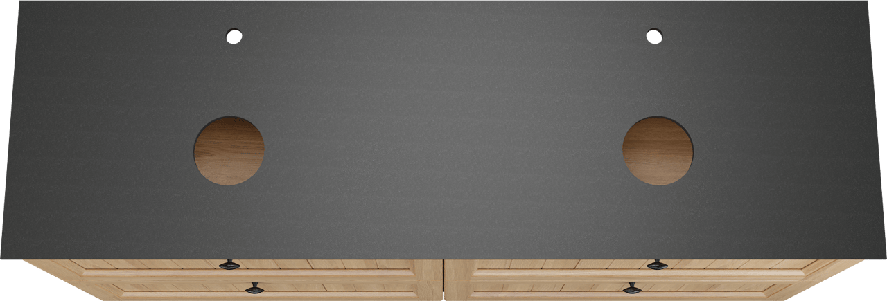 Balmani Lemon staand badkamermeubel 180 x 55 cm, fineer natuur eik met Facetta dubbel tablet in graniet zwart