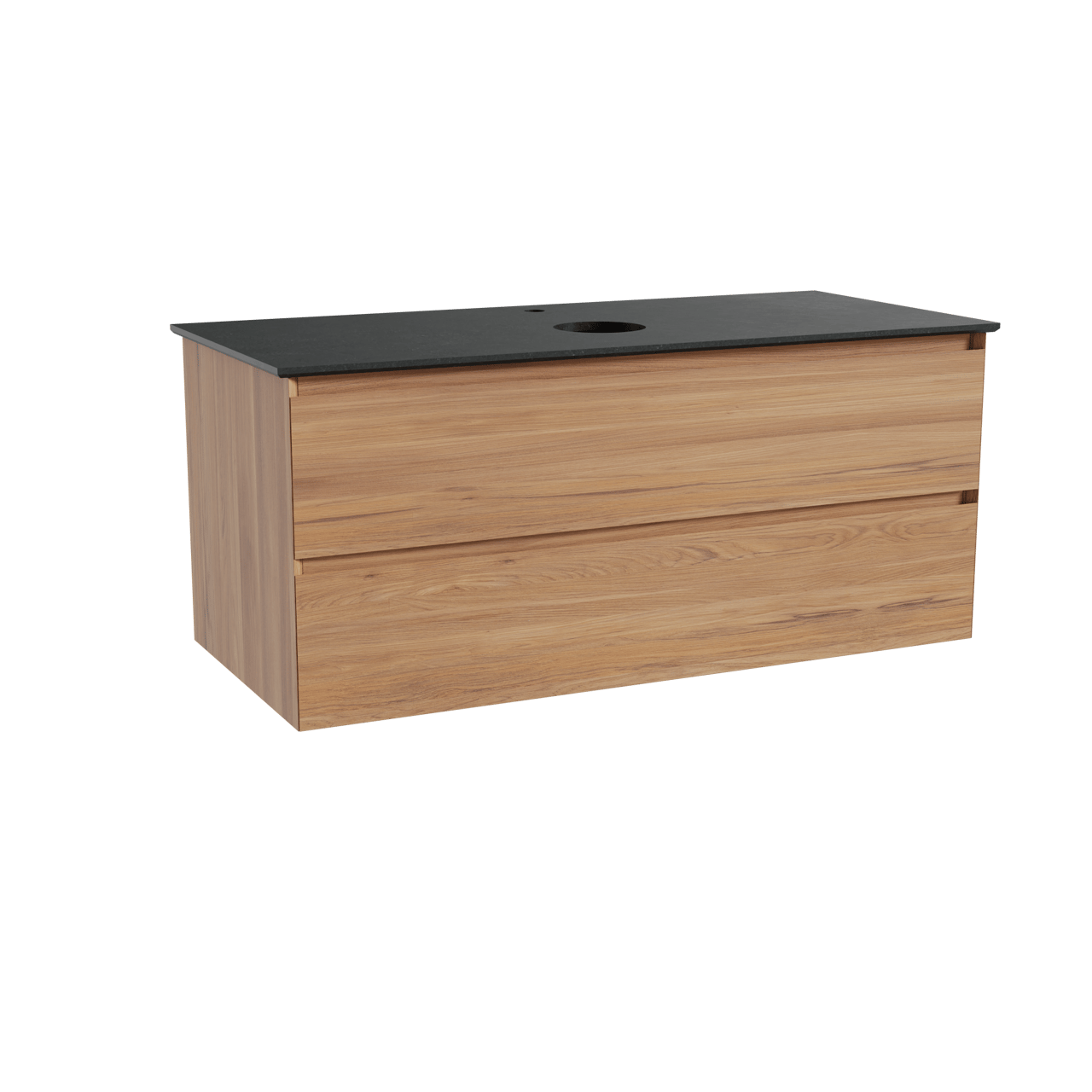 Balmani Mitra hängendes Möbelstück Set: 120 x 55 cm, Teak, mit Facetta Einzel Waschtischplatte, Schwarzes Granit