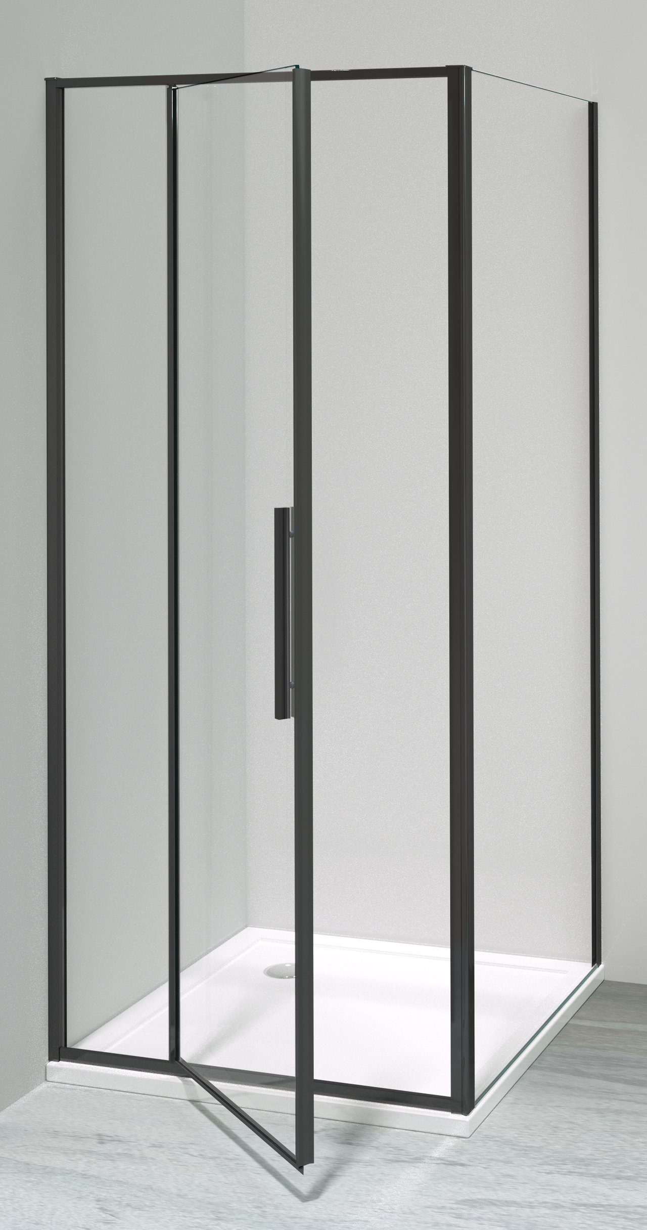 Luca Varess Morano douchecabine met draaideur en 2 vaste zijwanden 90 x 90 cm helder glas mat zwart profiel