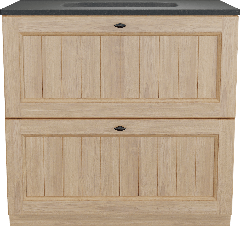 Balmani Lemon staand badkamermeubel 90 x 55 cm, fineer natuur eik met Tablo Arcato enkele wastafel in graniet zwart