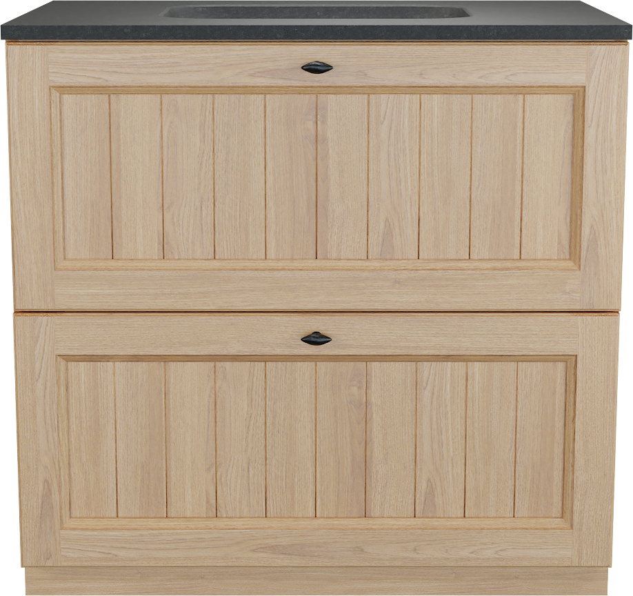 Balmani Lemon staand badkamermeubel 90 x 55 cm, fineer natuur eik met Tablo Arcato enkele wastafel in graniet zwart