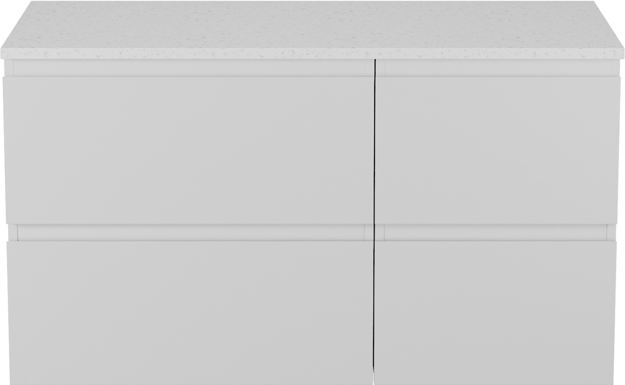 Linie Lado meuble salle de bains suspendu 100 x 46 cm blanc mat avec Lado tablette simple ou double en mélaminé terrazzo blanc