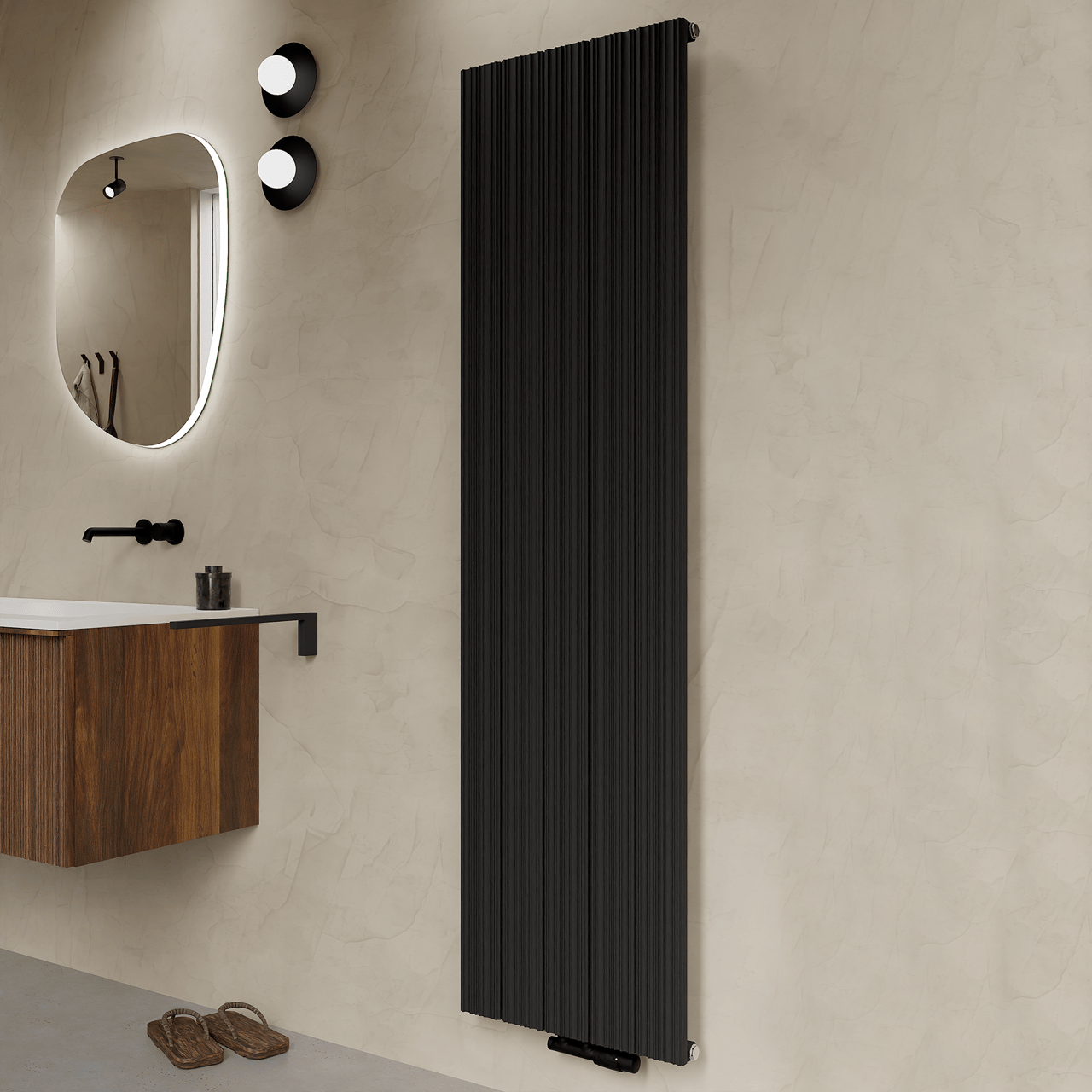 Vipera Mares sèche-serviettes simple 47 x 180 cm chauffage central noir mat raccordements latéral et central possibles 1315W