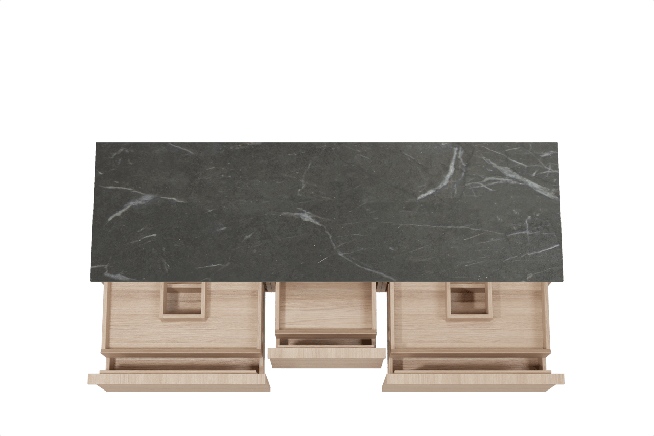 Balmani Forma zwevend badmeubel 180 x 55 cm naturel eiken met Stretto enkel of dubbel wastafelblad in marmer pietra grey, Horizontale symmetrische rechte ribbel