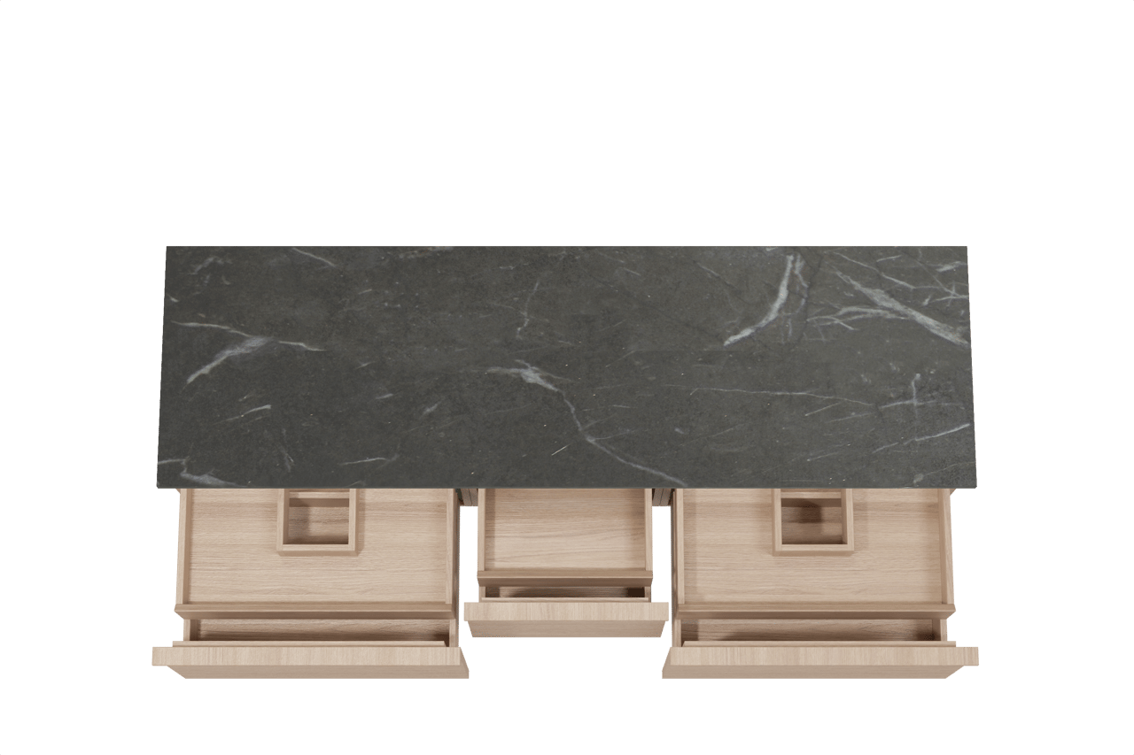 Balmani Forma zwevend badmeubel 180 x 55 cm naturel eiken met Stretto enkel of dubbel wastafelblad in marmer pietra grey, Horizontale symmetrische rechte ribbel