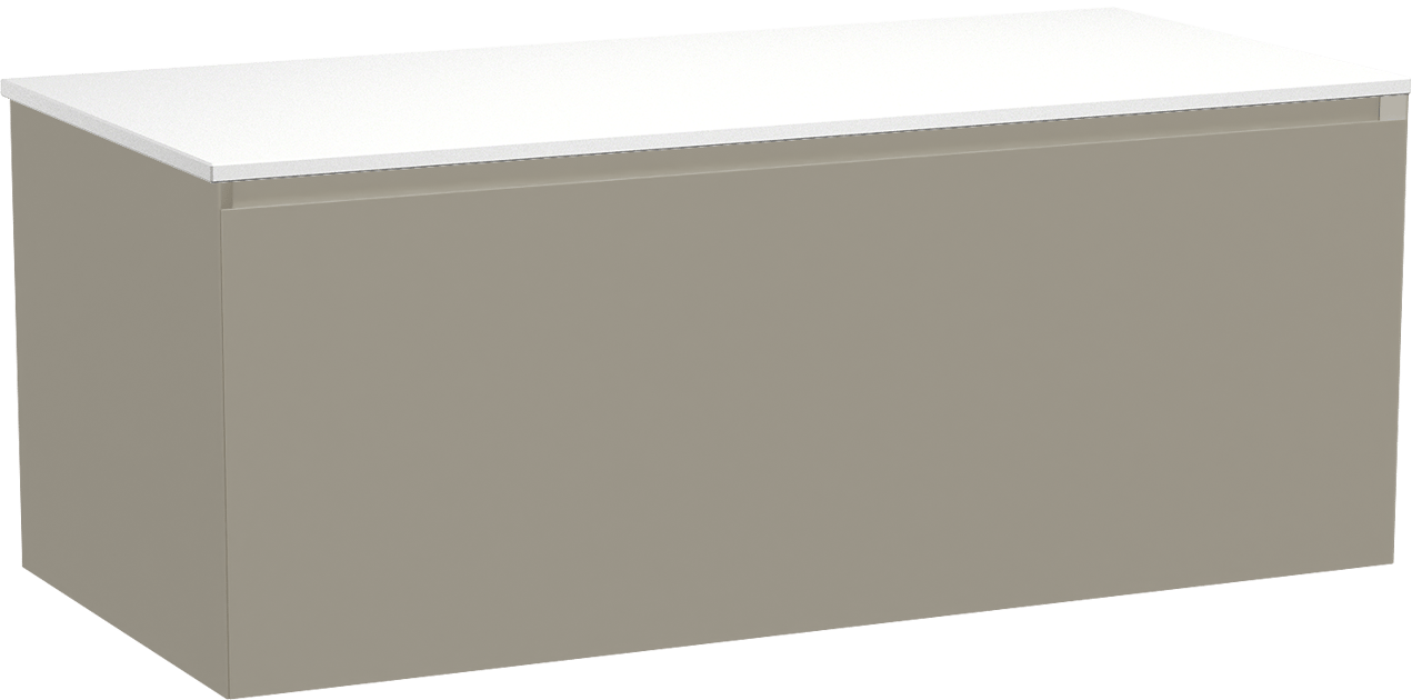 Balmani Idra hängendes Möbelstück Set: 120 x 55 cm, Steingrau, mit Stretto Einzel- oder Doppel Waschtischplatte, Solid Surface Weiß matt