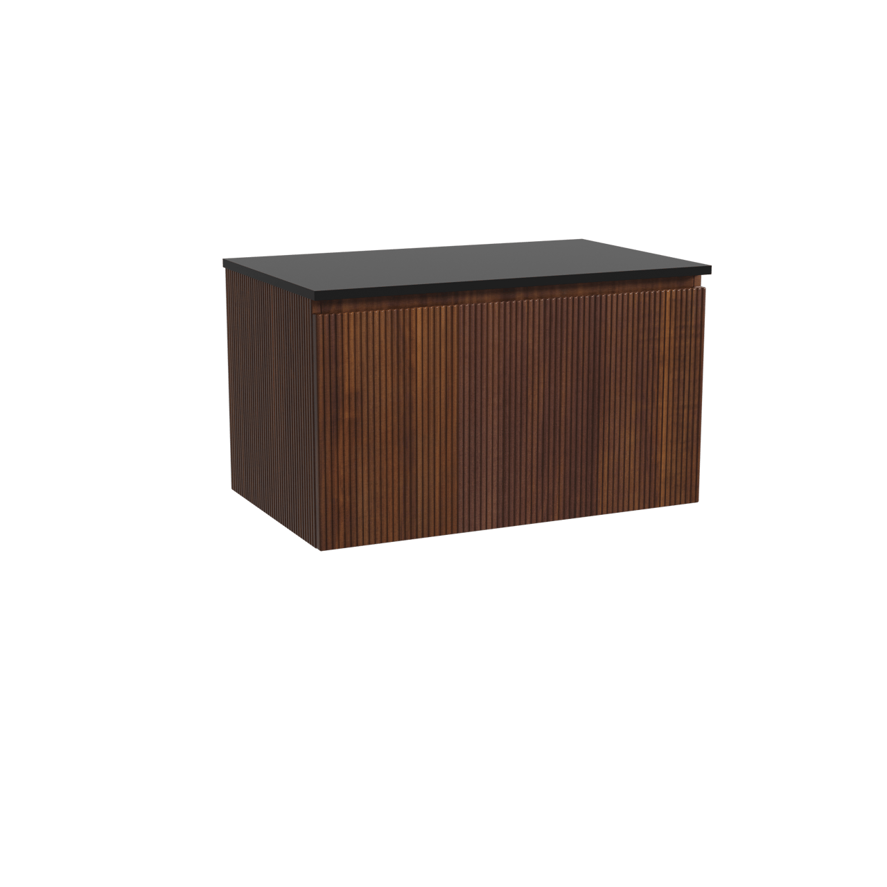 Storke Ribs zwevend badkamermeubel 85 x 52 cm notelaar met Panton enkel tablet in gepoedercoate mdf mat zwart, Verticale symmetrische rechte ribbel