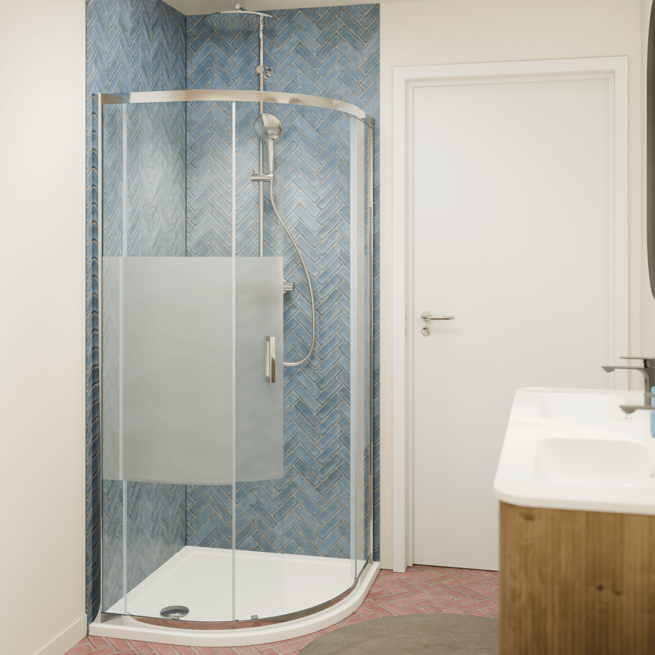 Luca Varess Vidor Eckdusche Viertelkreis, 90 x 90 cm, Klarglas mit mattiertem Streifen, Chrom Profil