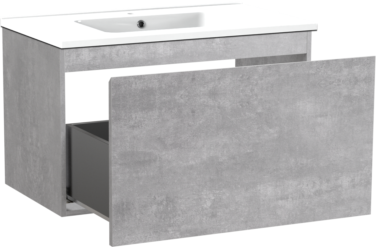 Linie Lado hängendes Möbelstück Set: 80 x 46 cm, Beton dunkelgrau, mit Vano Einzelwaschtisch, Marmorkomposit Weiß glänzend