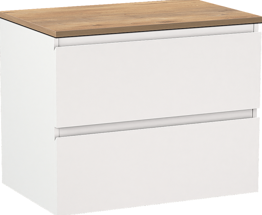 Linie Lado zwevend badkamermeubel 70 x 46 cm mat wit met Lado enkel tablet in melamine natuur eik