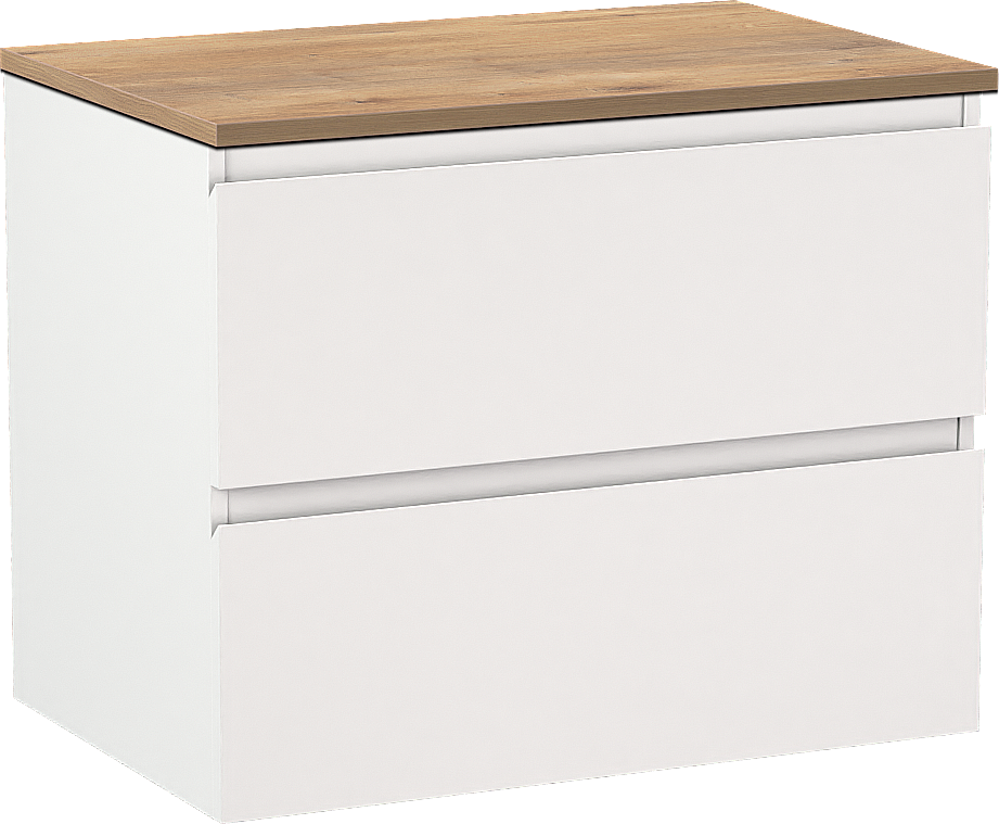 Linie Lado hängendes Möbelstück Set: 70 x 46 cm, Weiß matt, mit Lado Einzel Waschtischplatte, Melamin Naturbelassene Eiche