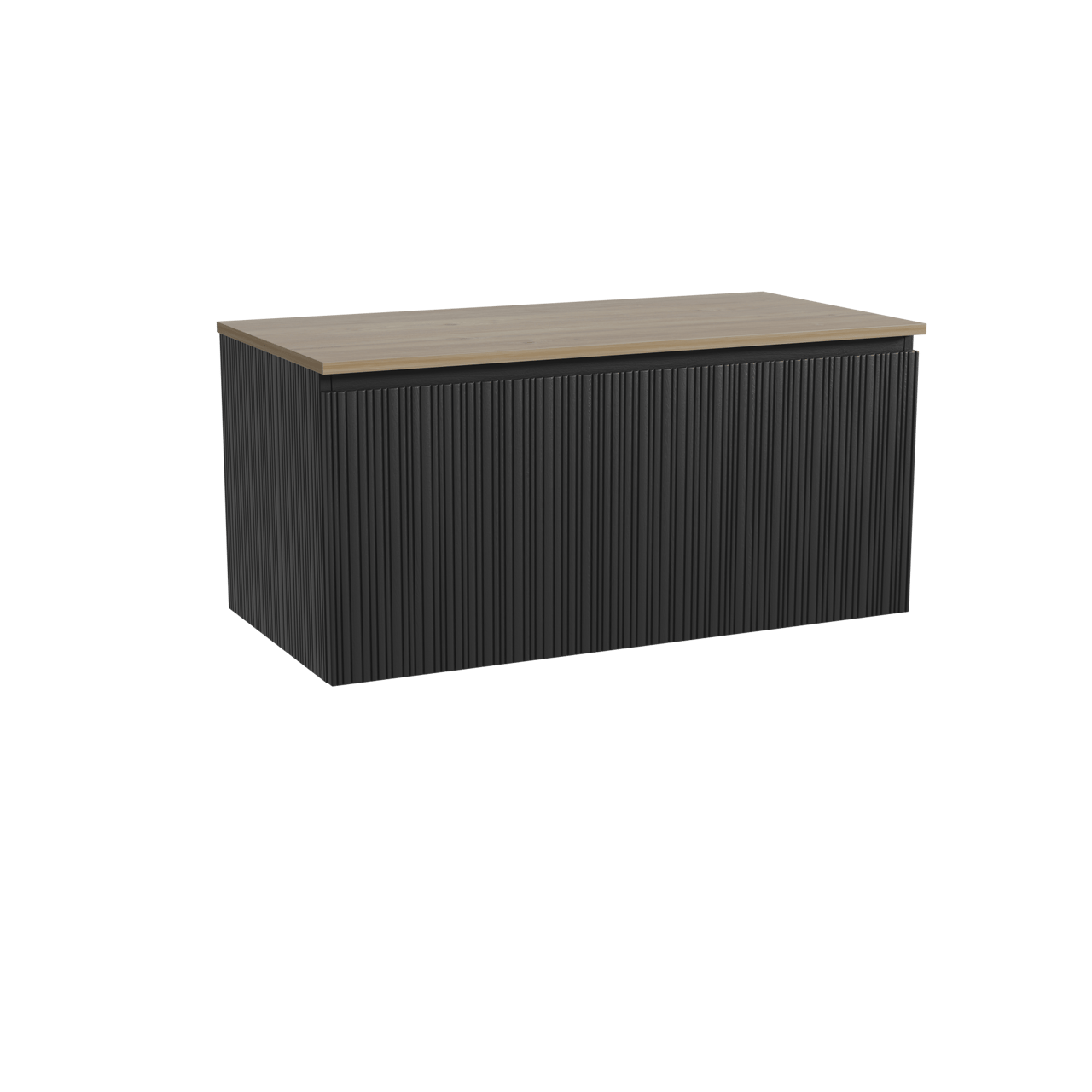 Storke Ribs meuble salle de bains suspendu 105 x 52 cm chêne noir avec Panton tablette simple en mélaminé chêne brut, Nervure droite asymétrique verticale