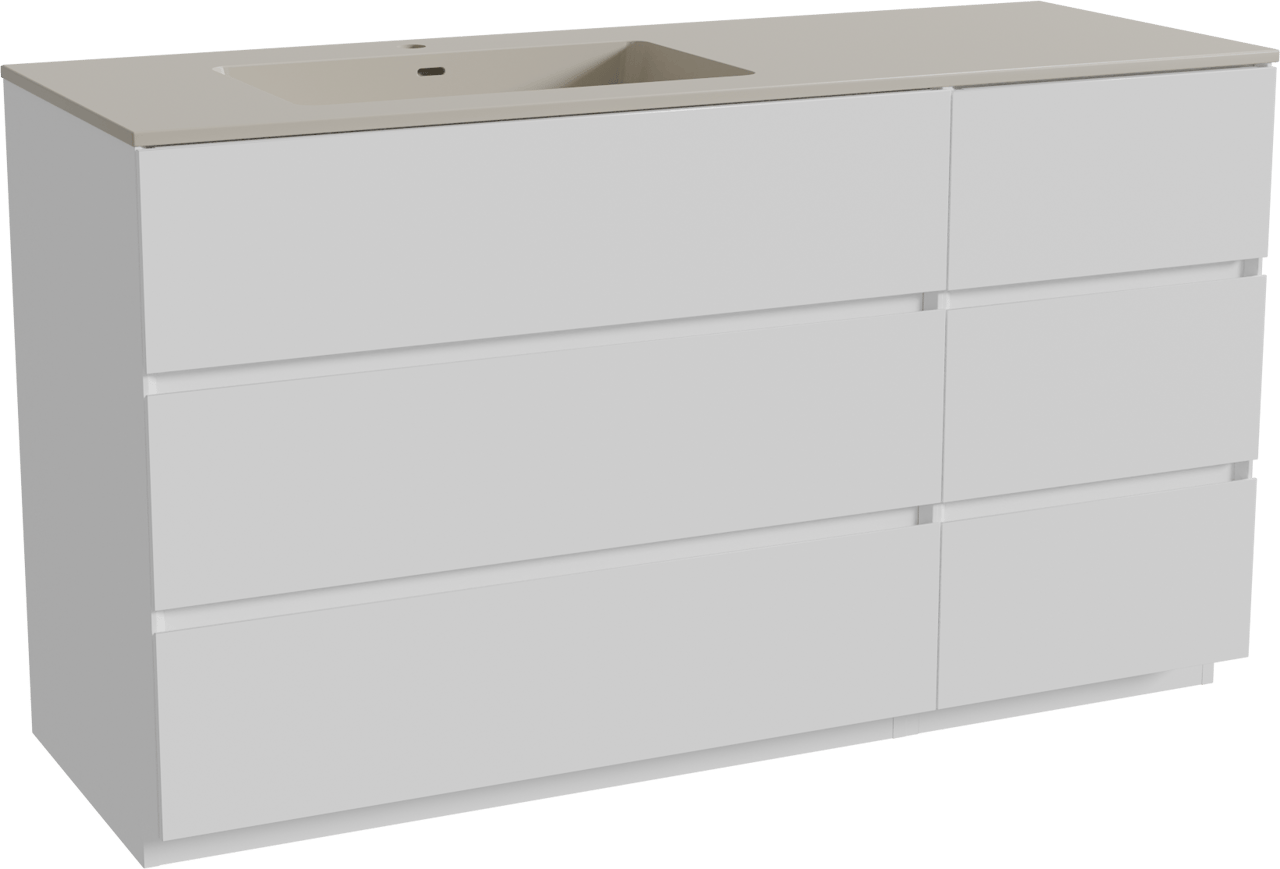 Storke Edge freistehendes Möbelstück Set: 140 x 52 cm, Weiß matt, mit Diva Waschtisch links, Top Solid Seidengrau