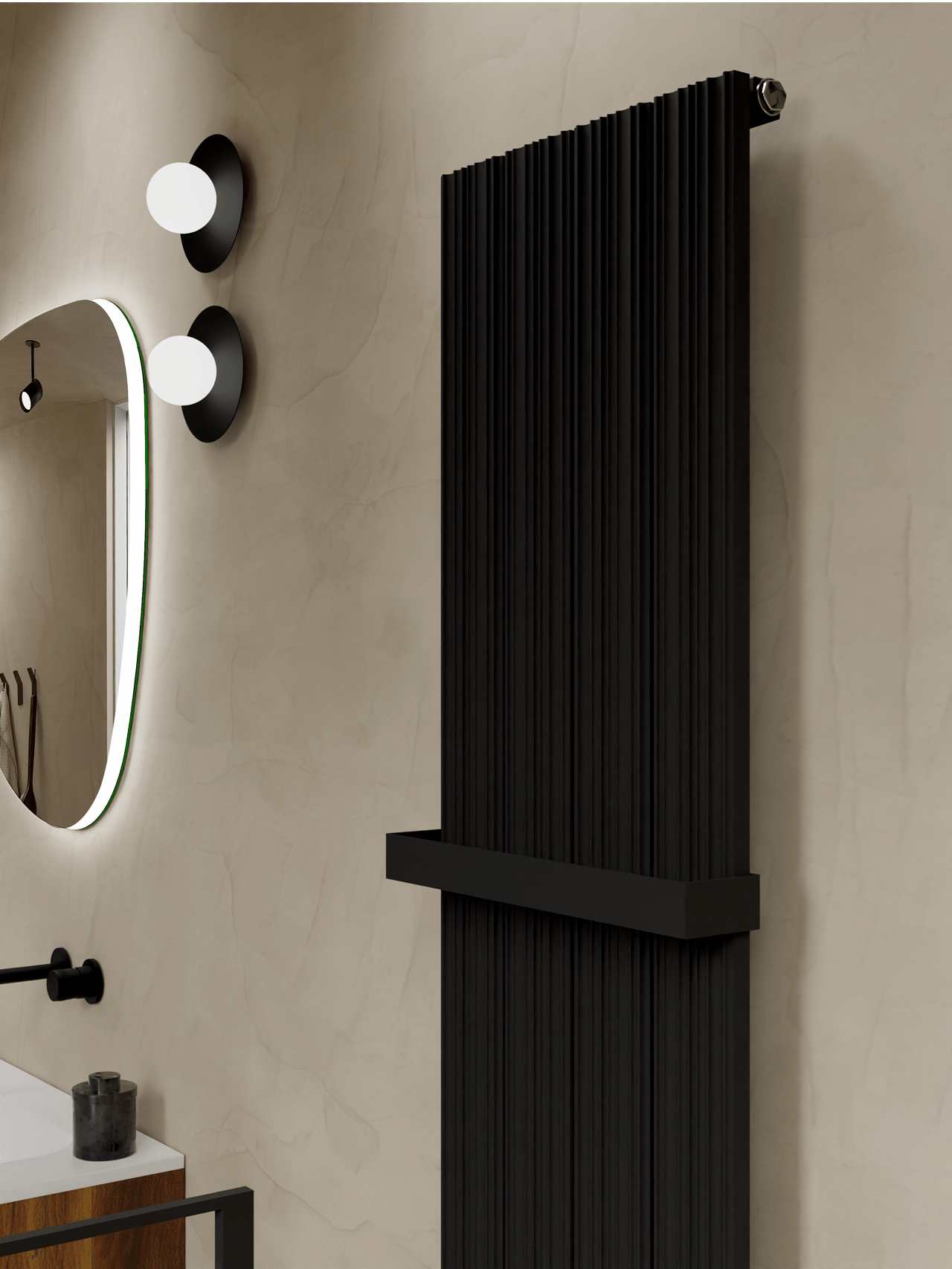 Vipera Mares enkele handdoekradiator 37,5 x 180 cm centrale verwarming mat zwart zij- en middenaansluiting 1085W