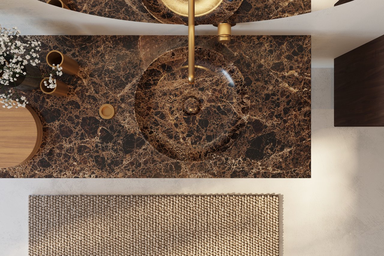 Balmani Still Aufsatzwaschbecken: Marmor Dark Emperador, rund, Ø 38 cm