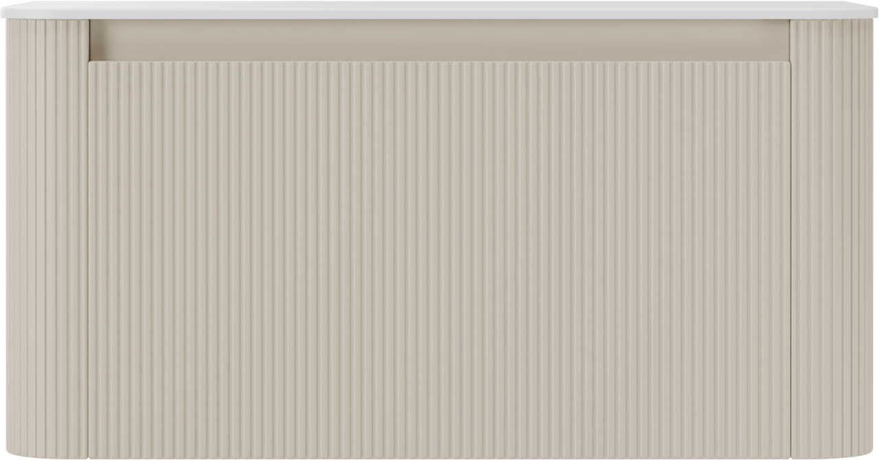 Storke Soft meuble salle de bains suspendu 100 x 46 cm Sand mat avec Tavola Soft tablette simple en Solid Surface blanc mat, Nervure droite symétrique verticale