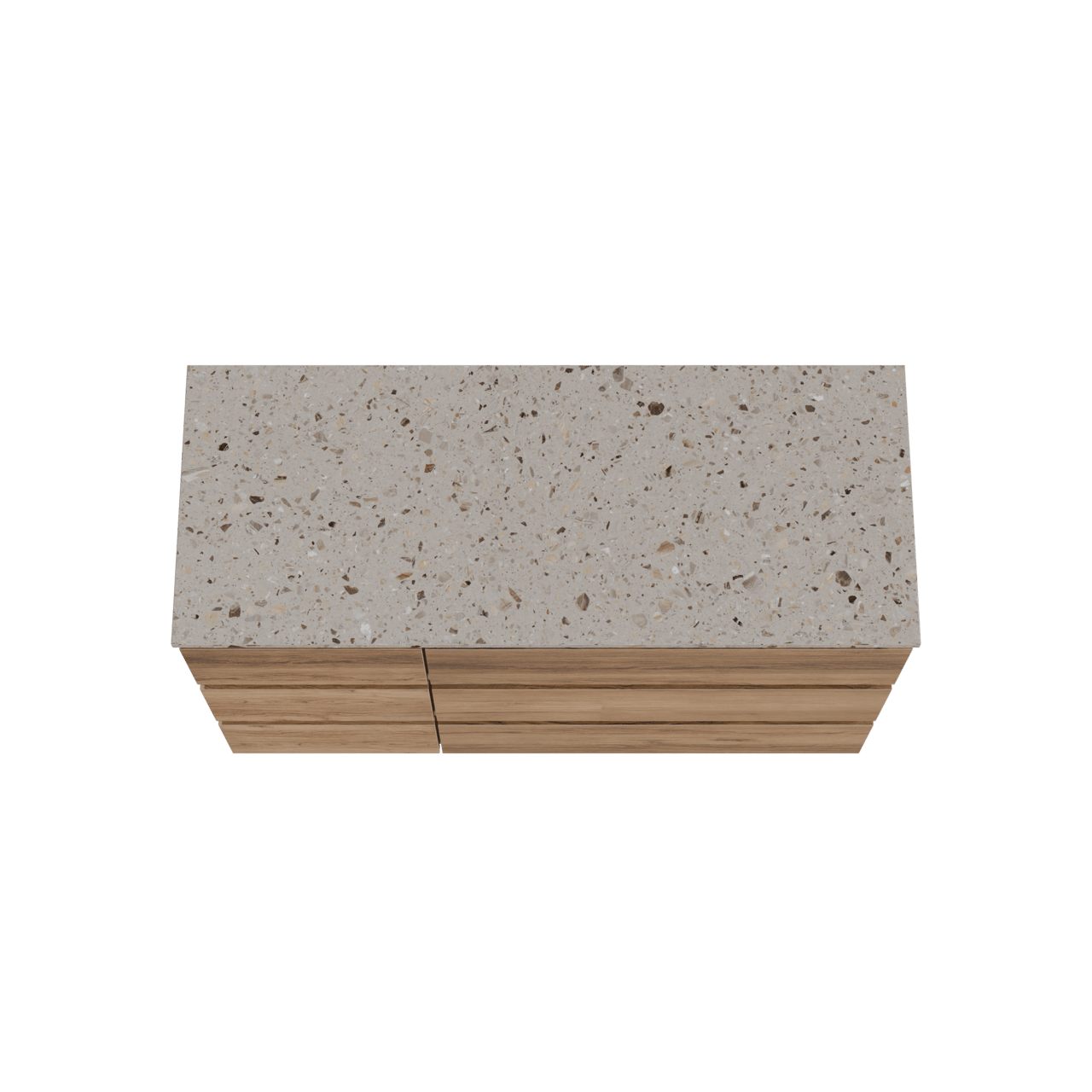 Balmani Lucida staand badkamermeubel 135 x 55 cm teak met Stretto enkel of dubbel tablet in terrazzo greige terrazzo