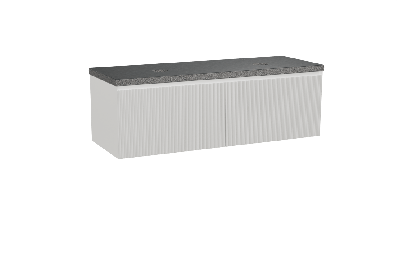 Balmani Fila meuble salle de bains suspendu 150 x 55 cm blanc mat avec Rock tablette double en granit noir, Nervure gauche symétrique verticale
