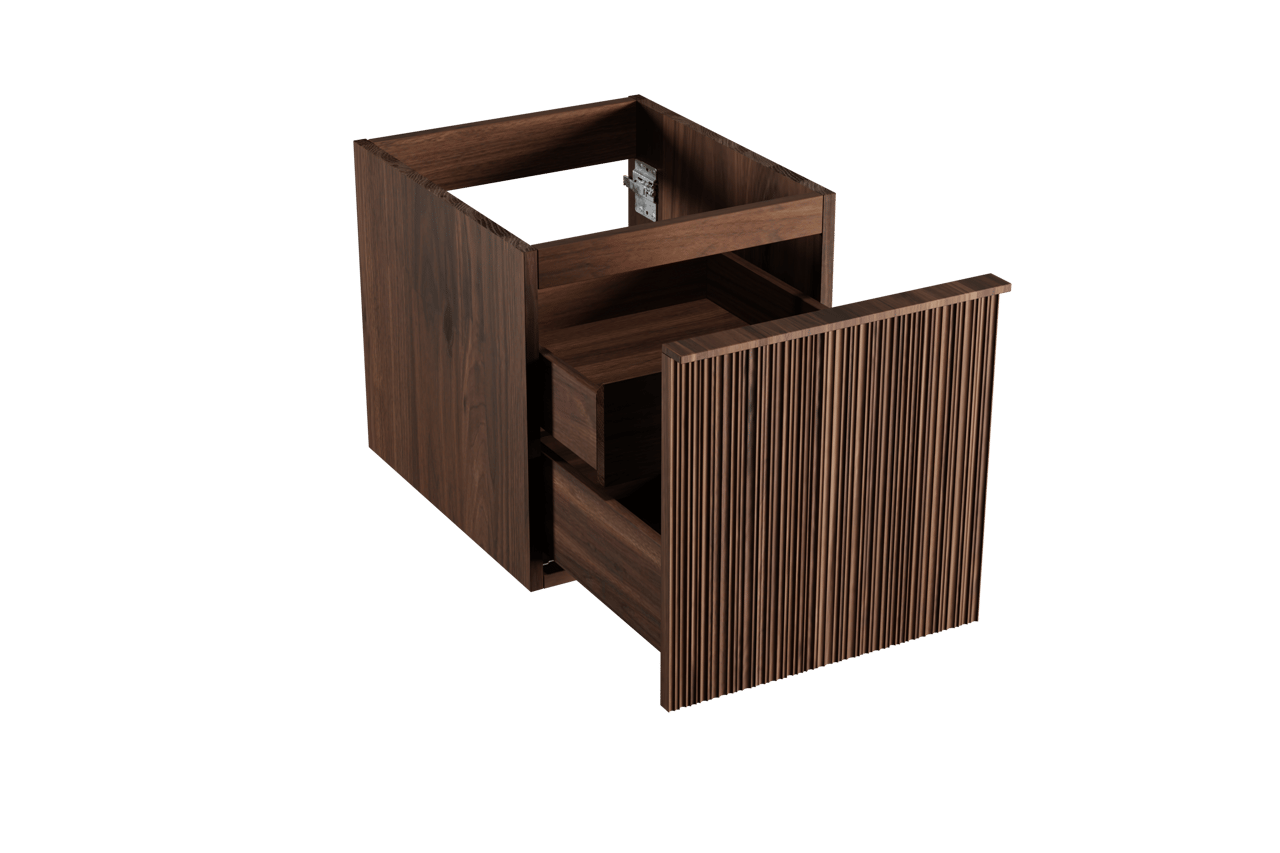 Balmani Forma meuble sous-vasque suspendu nervure asymétrique 45 x 55 cm noyer Américain 2 tiroirs