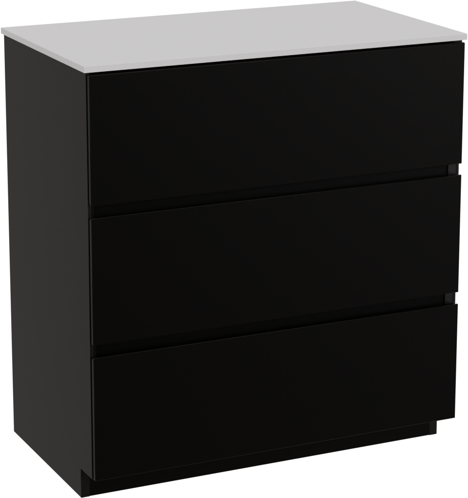 Storke Edge freistehendes Möbelstück Set: 80 x 46 cm, Schwarz matt, mit Tavola Einzel Waschtischplatte, Solid Surface Weiß matt