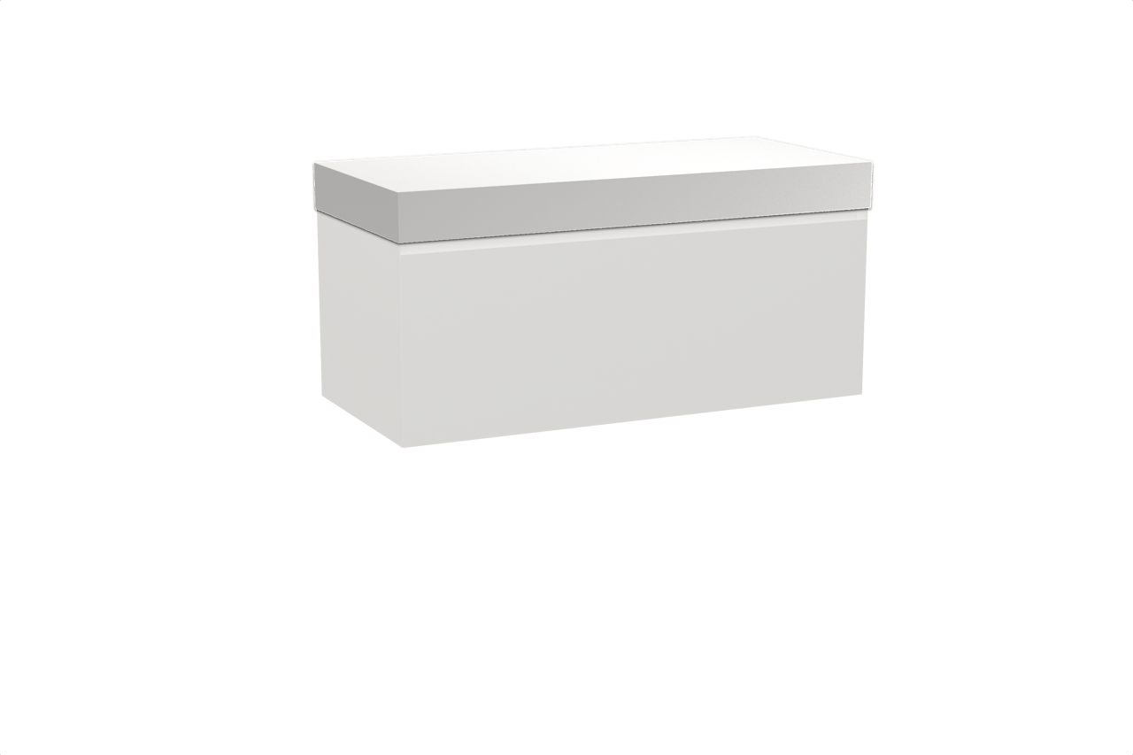 Balmani Idra hängendes Möbelstück Set: 120 x 55 cm, Weiß matt, mit Dominus Einzel- oder Doppel Waschtischplatte, Solid Surface Weiß matt