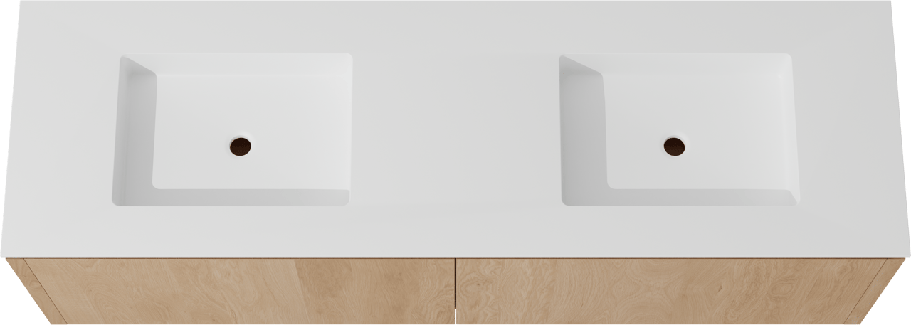 Balmani Eclips meuble salle de bains suspendu 180 x 55 cm Chêne naturelle avec Tablo Stretto double vasque en Solid Surface blanc mat