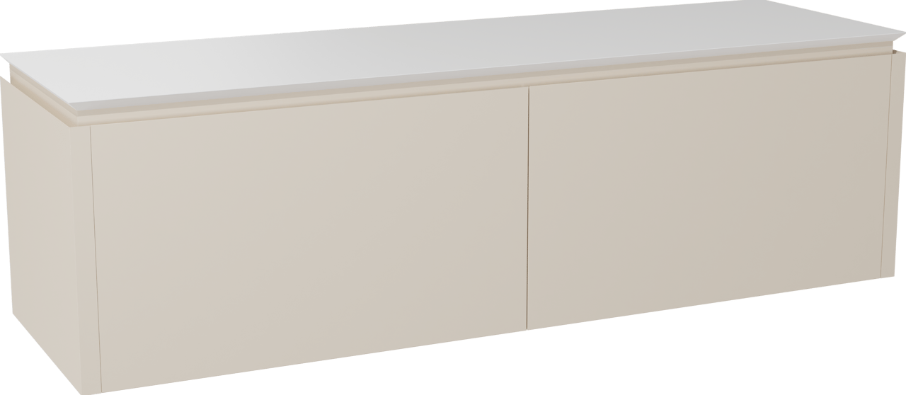 Balmani Eclips hängendes Möbelstück Set: 180 x 55 cm, Sandbeige, mit Eclips Einzel- oder Doppel Waschtischplatte Solid Surface Weiβ matt