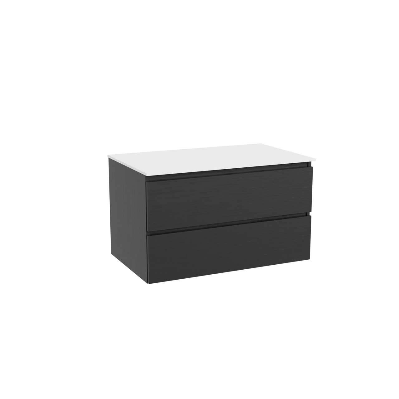 Balmani Lucida hängendes Möbelstück Set: 90 x 55 cm, Schwarze Eiche, mit Stretto Einzel Waschtischplatte, Solid Surface Weiß matt