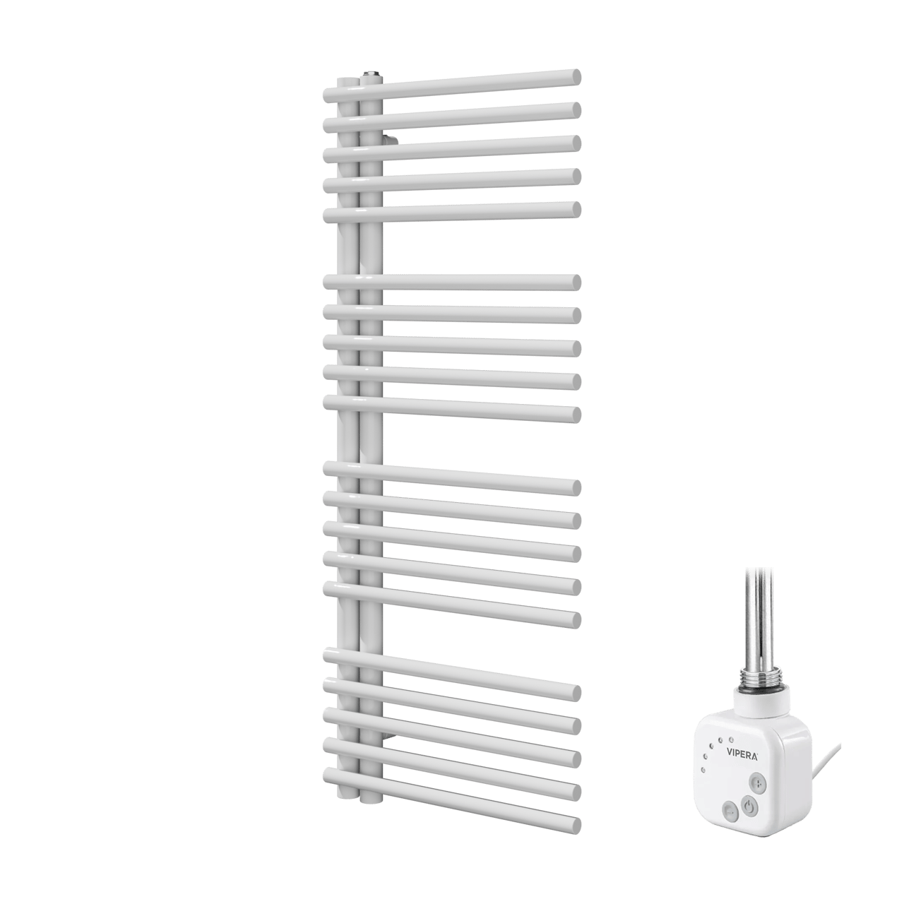 Vipera Nevada Einzel Handtuchheizkörper 50 x 120 cm Elektrische Heizung Weiß glänzend Seitenanschluss 500W, inkl. Widerstand
