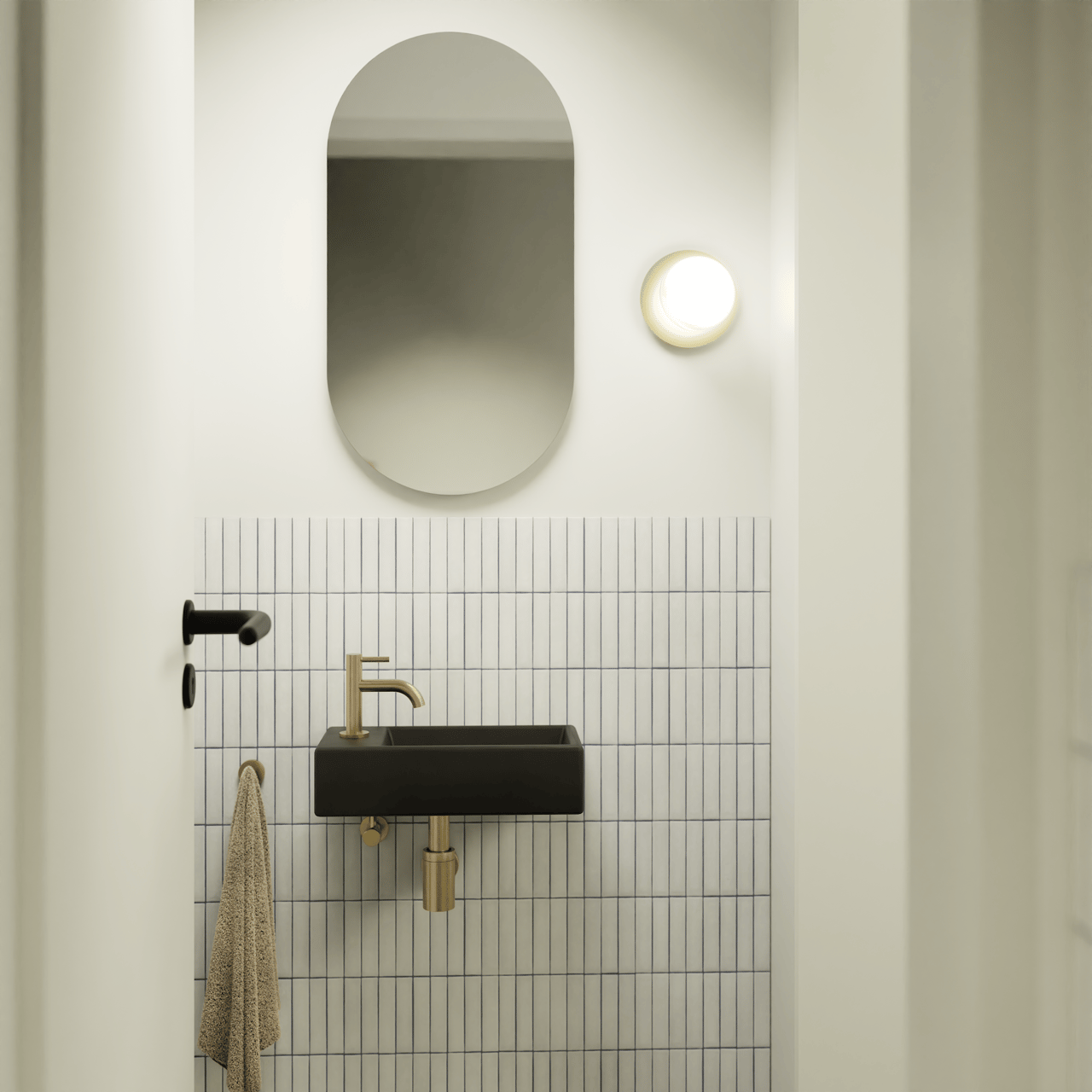 Luca Varess Cubic Handwaschbecken, Keramik Schwarz Matt, Links, 40,5 x 20 cm