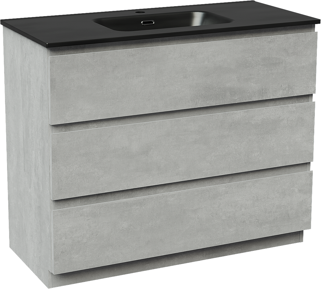Linie Lado freistehendes Möbelstück Set: 100 x 46 cm, Beton dunkelgrau, mit Baro Einzelwaschtisch, Porzellan Schwarz matt