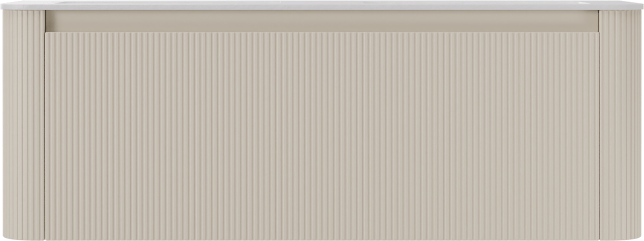 Storke Soft meuble salle de bains suspendu 140 x 46 cm Sand mat avec Mata Soft double vasque en Solid Surface blanc mat, Nervure droite symétrique verticale