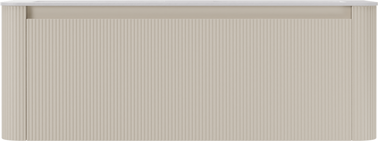 Storke Soft meuble salle de bains suspendu 140 x 46 cm Sand mat avec Mata Soft double vasque en Solid Surface blanc mat, Nervure droite symétrique verticale