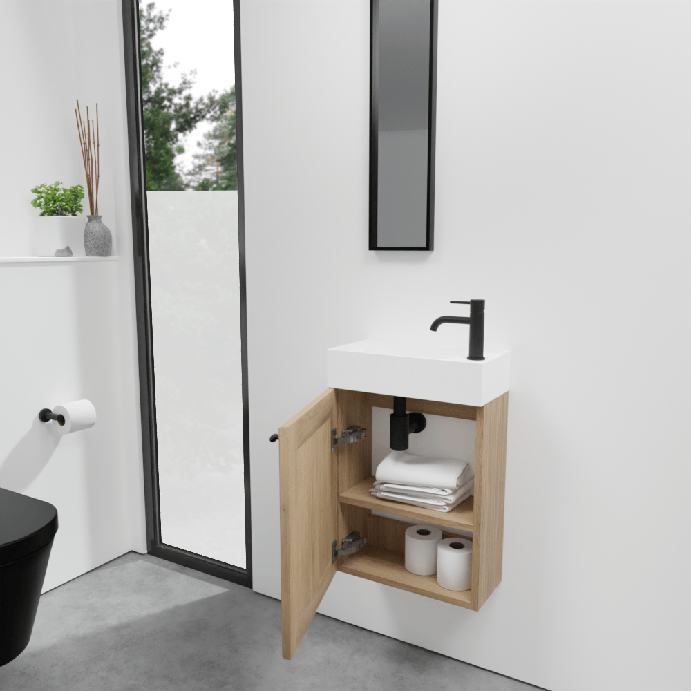 Balmani Lemon zwevend toiletmeubel 42 x 21 cm verweerde eik met Dama wastafel in matte Solid Surface