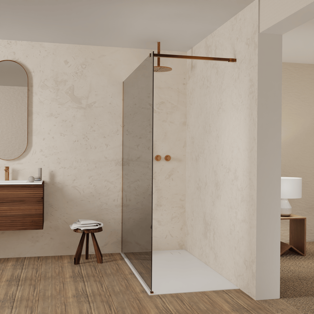 Balmani Modular douche à l'italienne: 160 x 200 cm, Miroir Reflex, Profil Brushed Rosegold